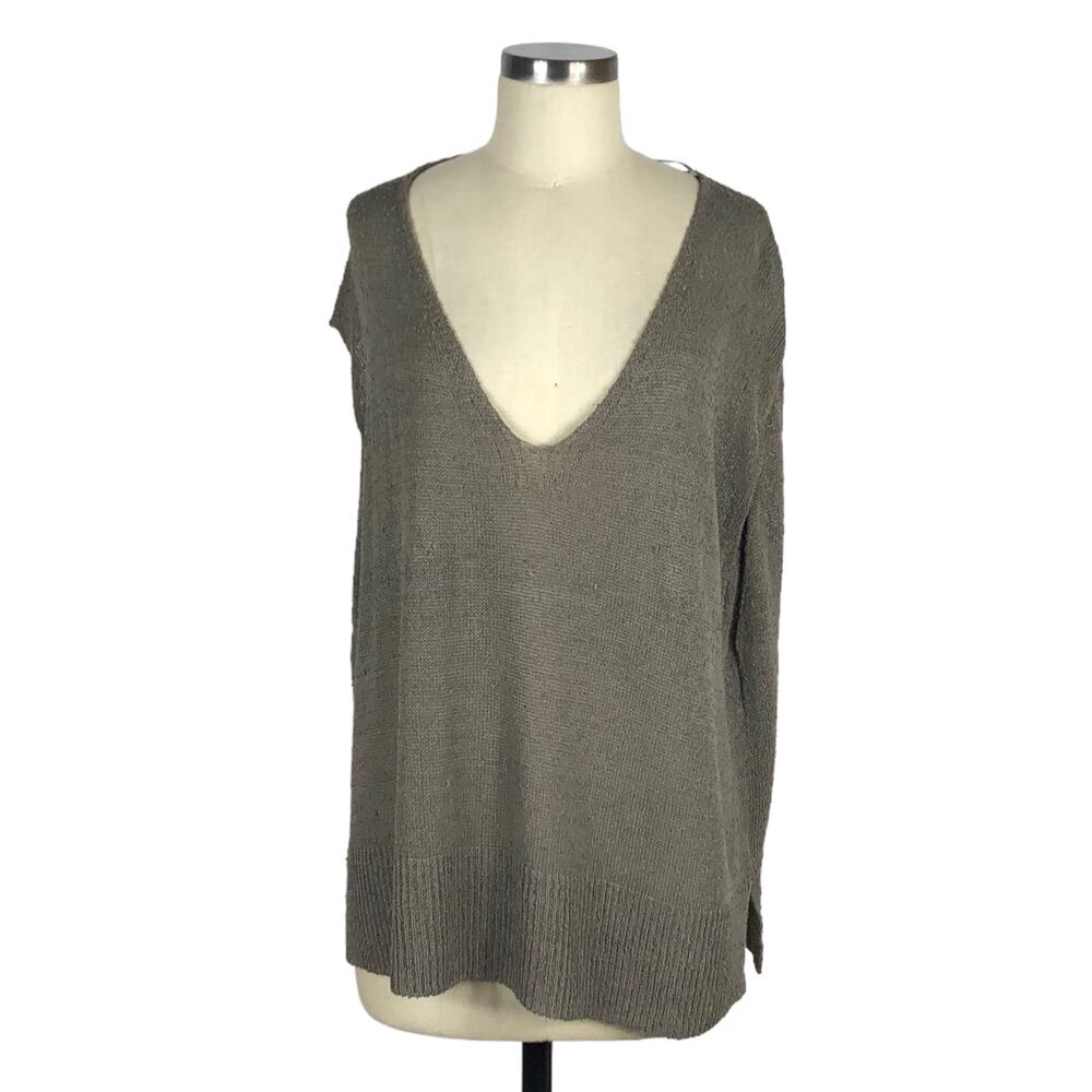 FREE PEOPLE Sweater Easy Tea Top Taupe Short Sleeve Lagenlook Size Small Gray